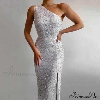 Lyla Formal One Charming Shoulder Sequin Dress White / S S.o. Long Dresses