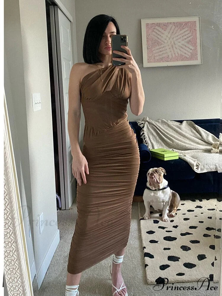 Mesh One Midi Elegant Bodycon Warm-Season Shoulder Dress