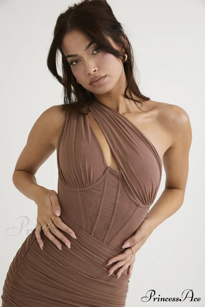 Mesh One Midi Elegant Bodycon Warm-Season Shoulder Dress