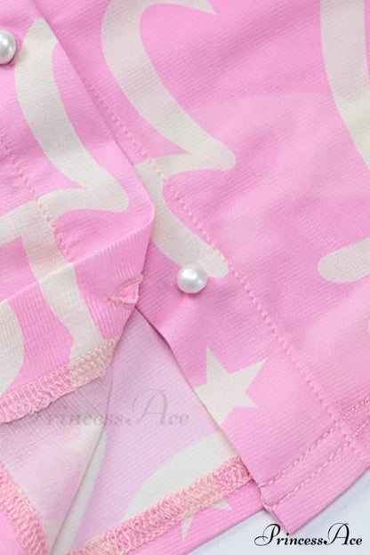 Mesh Printed Blouse In Pink Blouses