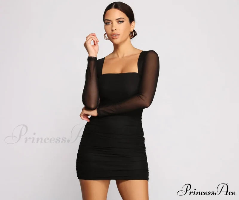 Mesmerize In Mesh Ruched Mini Dress - Lady Occasions