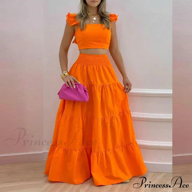 Mid Waist Swing Skirt And Career Two Piece Dress Suit S / Yellow Floral Two Piece Dress