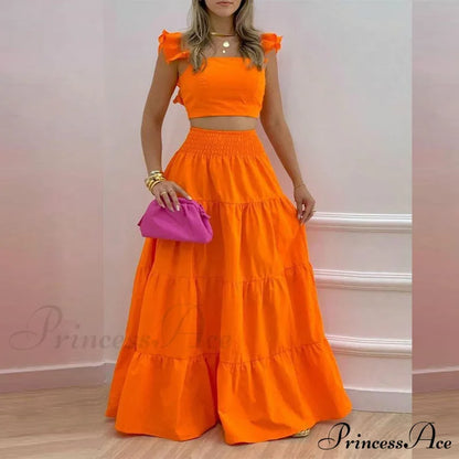 Mid Waist Swing Skirt And Career Two Piece Dress Suit S / Yellow Floral Two Piece Dress