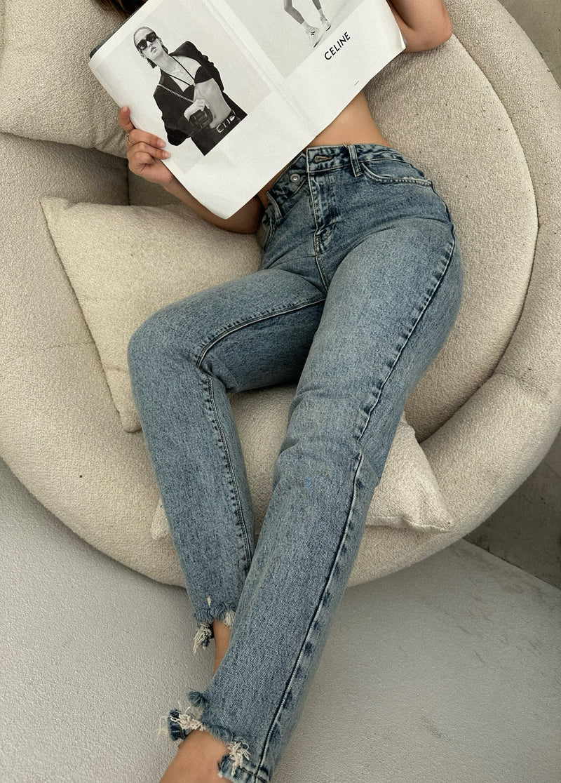 MOM JEANS ME TE GRISUR TEK KEMBET