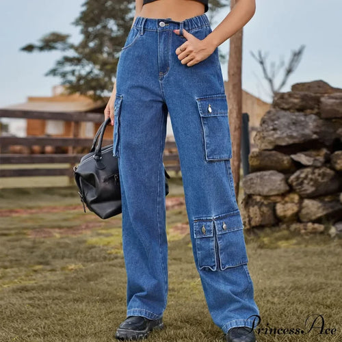 Multi Pocket Cargo Pantalones Jeans Blue / S