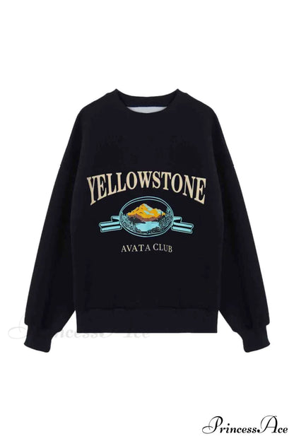 Navy Blue Crew Neck Long Sleeve Sweatshirt With Print / M Sweatshirts