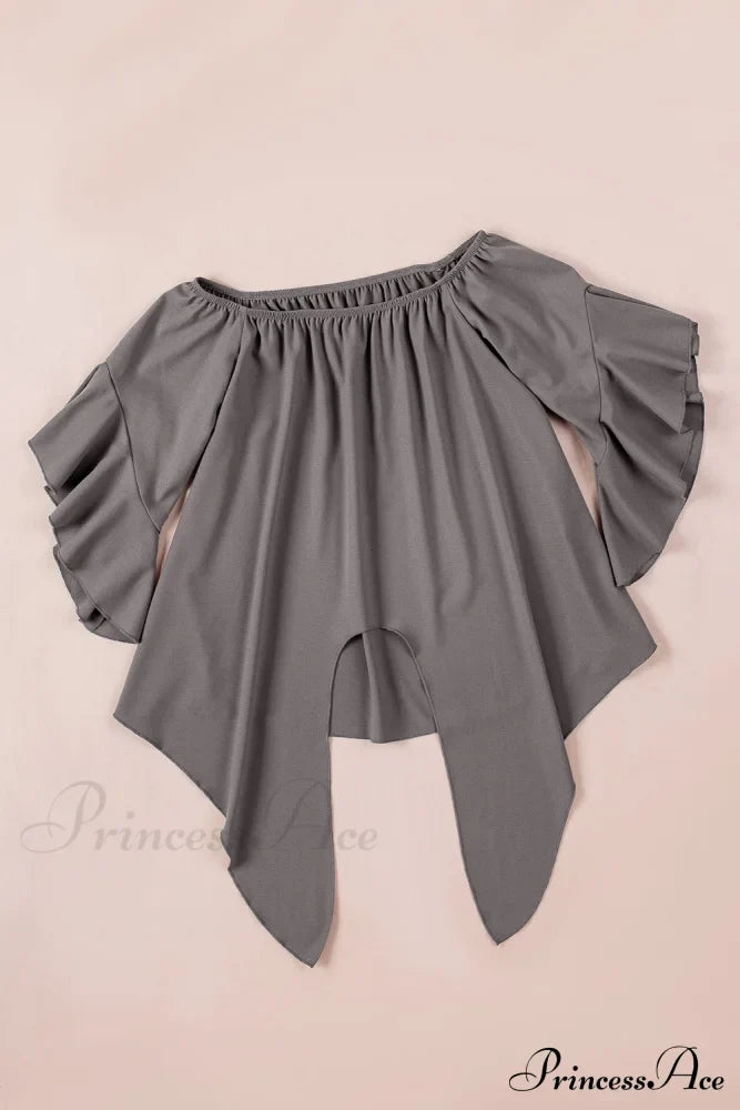 Off-Shoulder Tie Hem Blouse Charcoal clothes long sleeve top Ship From Overseas shirt shirts SYNZ tops trend