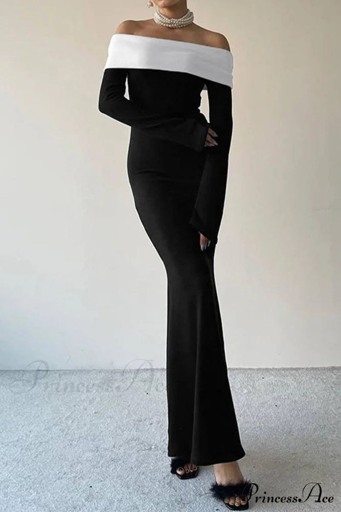 Off Shoulder Maxi Dress With Contrast Black / L Dresses