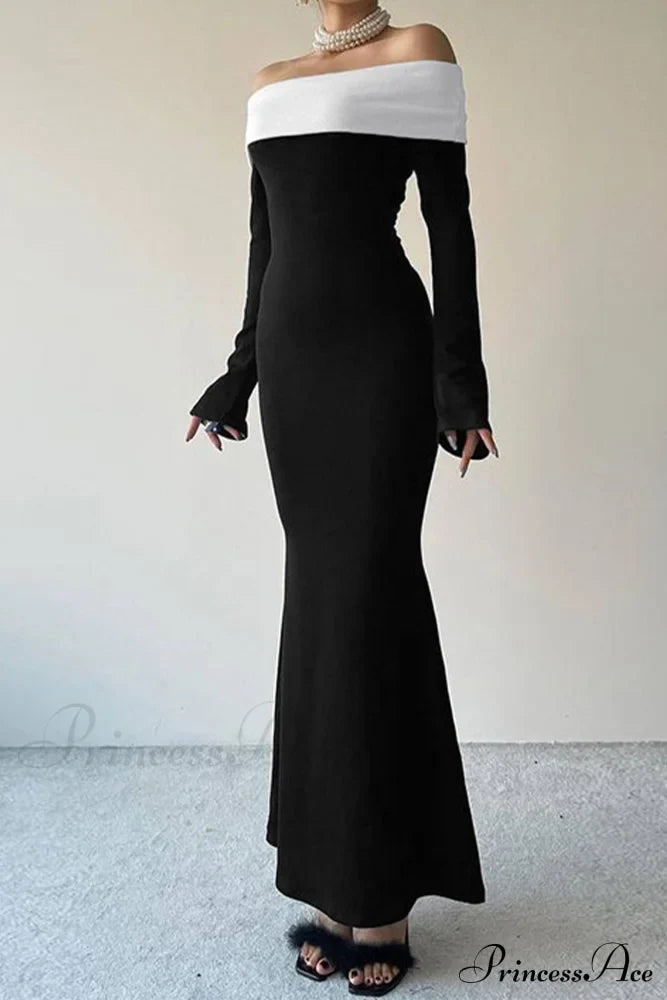 Off Shoulder Maxi Dress With Contrast Dresses