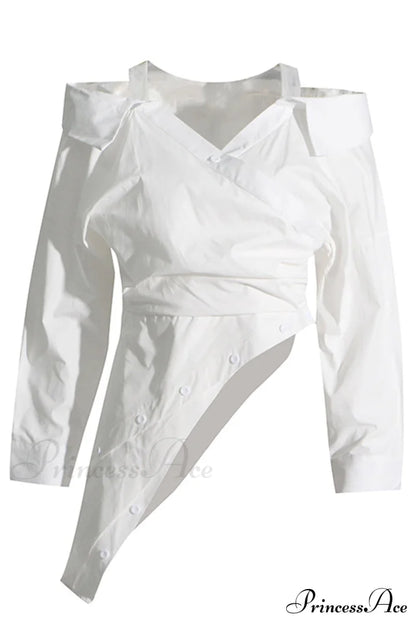 Off Shoulder Striped Blouse With Irregular Long Sleeves White / S Blouses