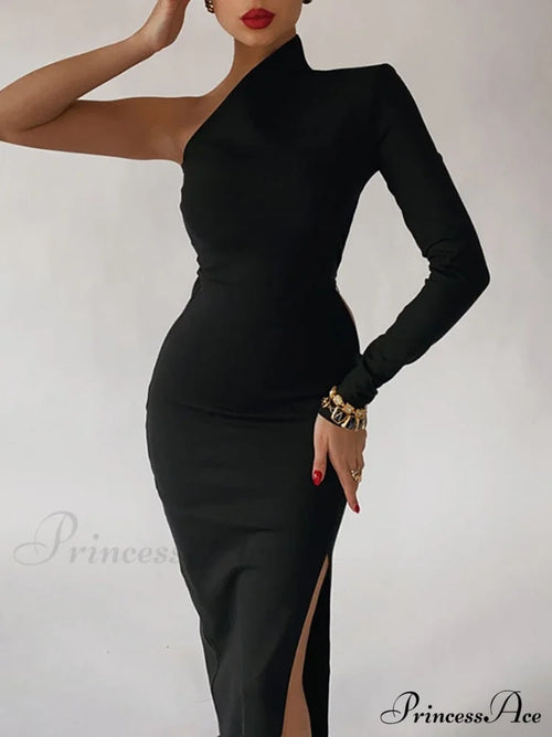 One Full-Length Warm-Season Women’s Elegant Gown Shoulder - Black