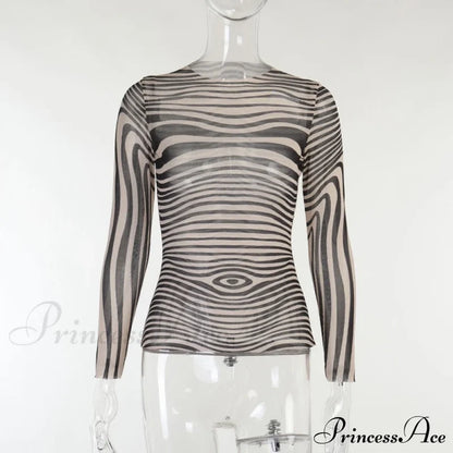 Pants Suit Sexy Costume Zebra Co-Ord Striped Tracksuit For Mesh + Set 2 T-Shirt Piece Long Autumn