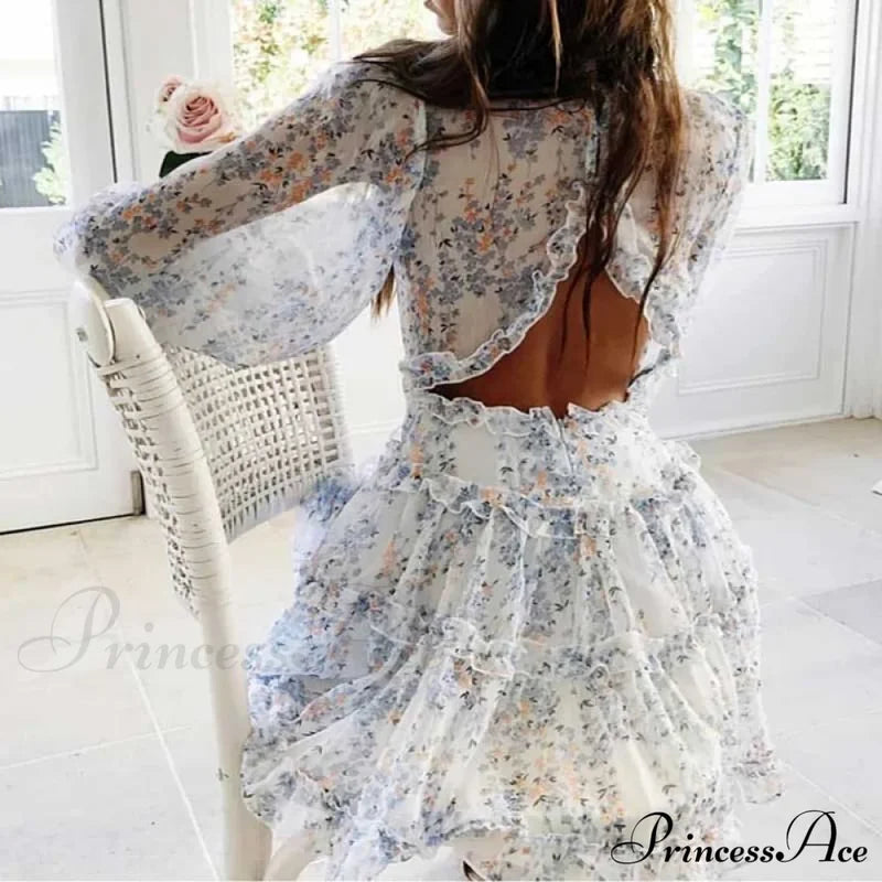 Party Gown Harlow Backless Design V-Neck Mini - Warm-Season Ruffle Women’s Flowered Dress