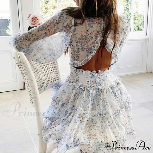 Party Gown Harlow Backless Design V-Neck Mini - Warm-Season Ruffle Women’s Flowered Dress