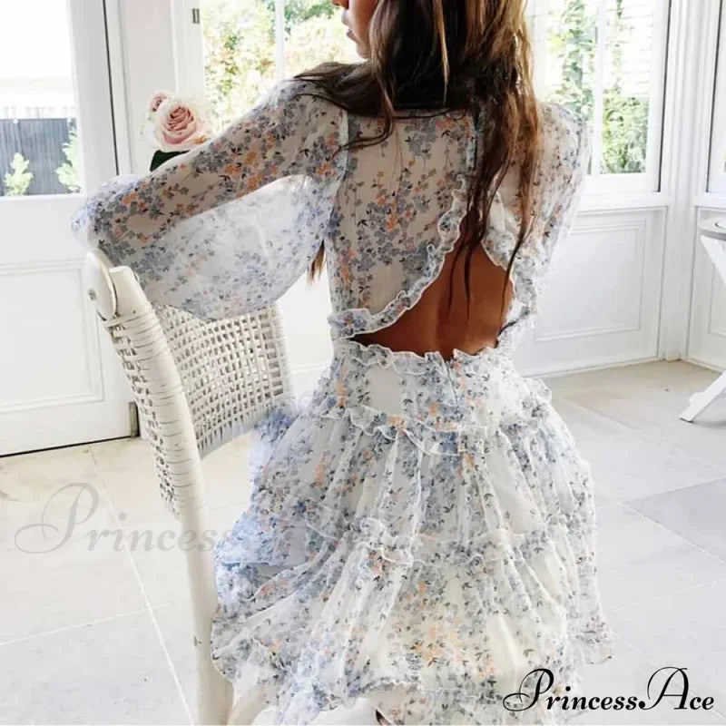 Party Gown Harlow Backless Design V-Neck Mini - Warm-Season Ruffle Women’s Flowered Dress