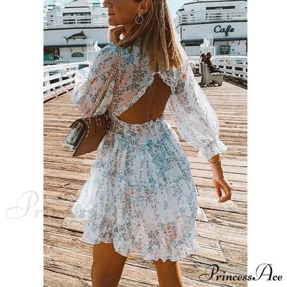 Party Gown Harlow Backless Design V-Neck Mini - Warm-Season Ruffle Women’s Flowered Dress