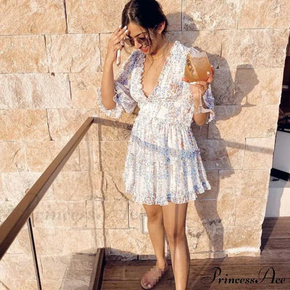 Party Gown Harlow Backless Design V-Neck Mini - Warm-Season Ruffle Women’s Flowered Dress