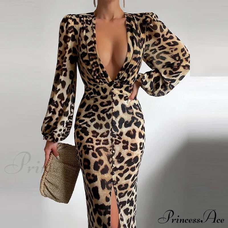 Party Slit - Design With And Elegant Gown Full-Length V-Neck Women’s Dress