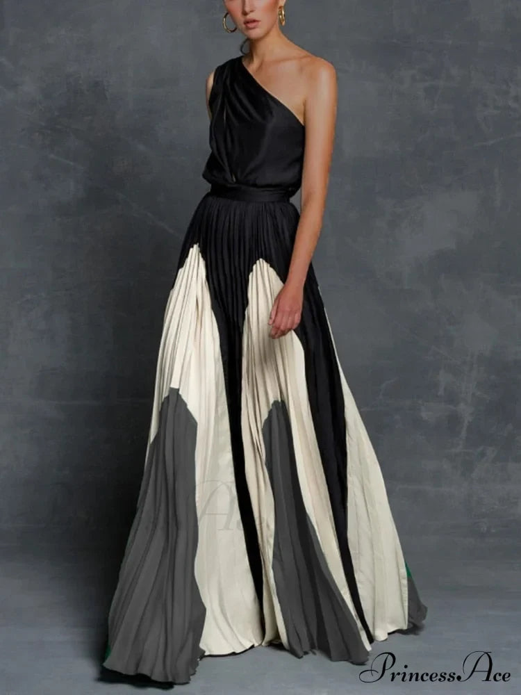 Patchwork Black Club Party High Night One Women’s Gown Off - Street Shoulder Dress Gray / S