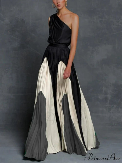 Patchwork Black Club Party High Night One Women’s Gown Off - Street Shoulder Dress Gray / S