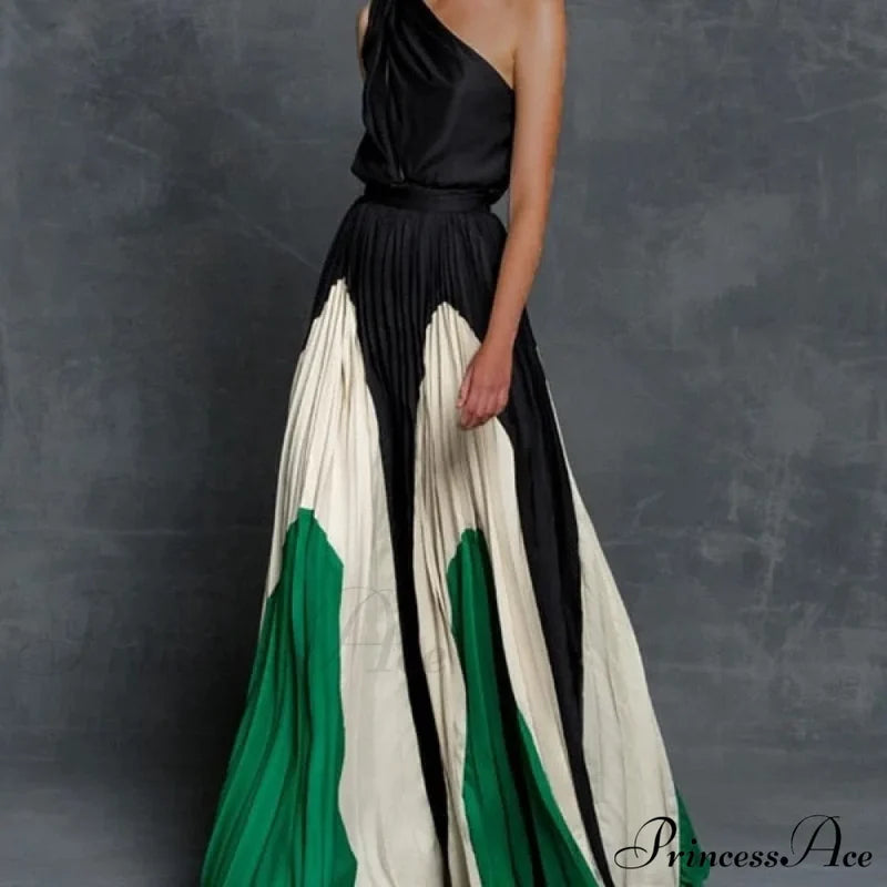 Patchwork Black Club Party High Night One Women’s Gown Off - Street Shoulder Dress Green / S