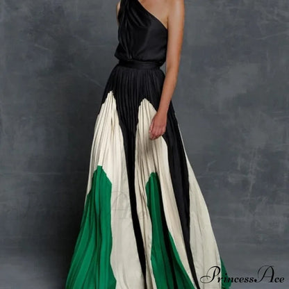 Patchwork Black Club Party High Night One Women’s Gown Off - Street Shoulder Dress Green / S