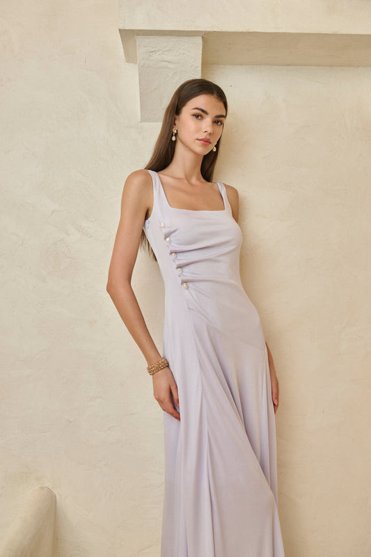 Pearl button square neck dress