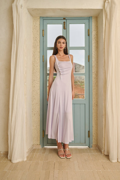 Pearl button square neck dress