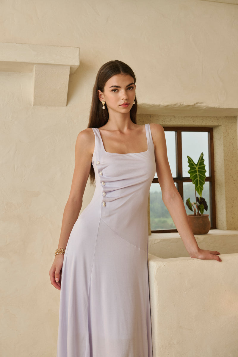 Pearl button square neck dress
