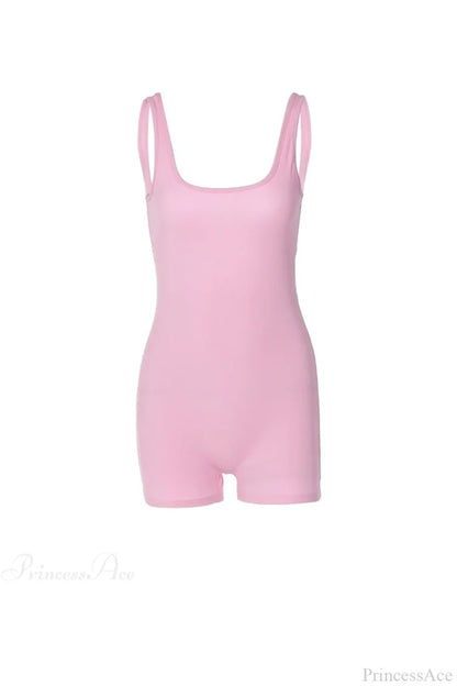 Pink Crisscross Back Rompers With Scoop Neck