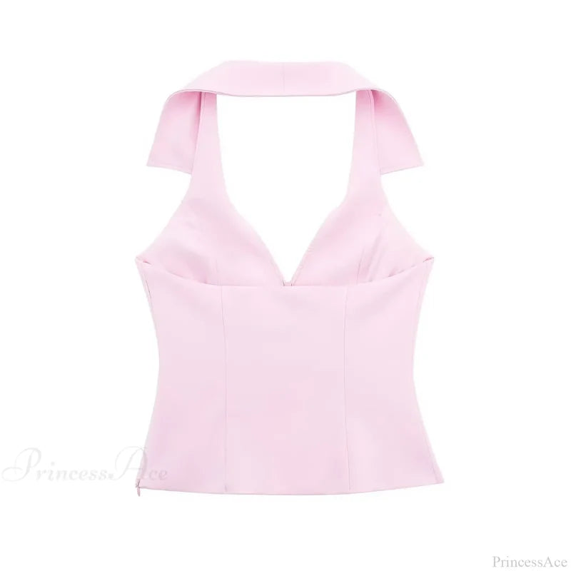 Pink Halter Sleeveless Charming Top And Skort Set