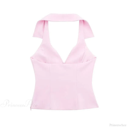 Pink Halter Sleeveless Charming Top And Skort Set