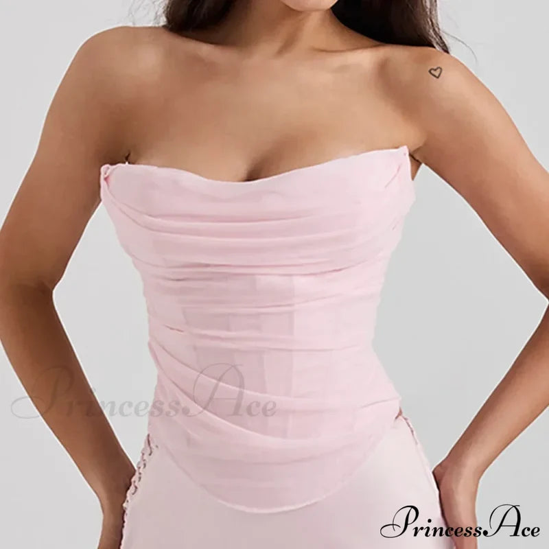 Pink Mesh Stylish Tube Corset Top