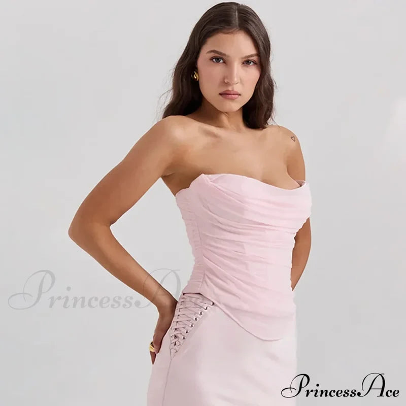 Pink Mesh Stylish Tube Corset Top