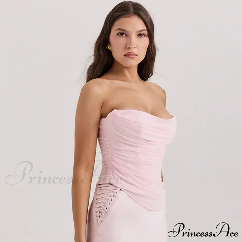 Pink Mesh Stylish Tube Corset Top