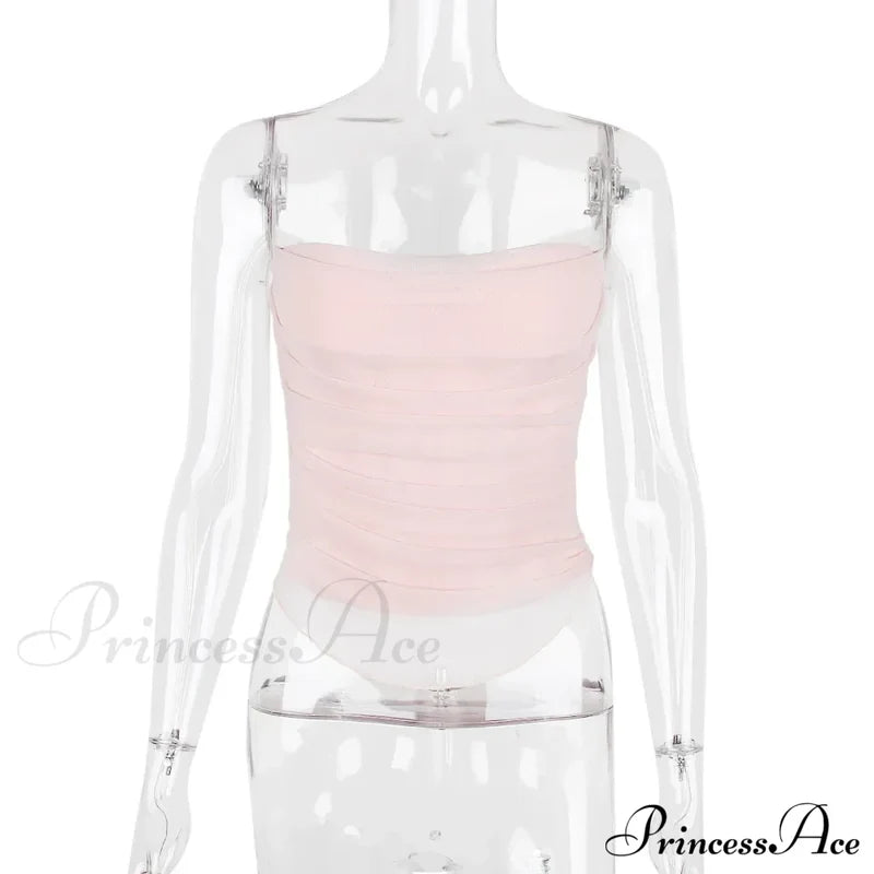 Pink Mesh Stylish Tube Corset Top