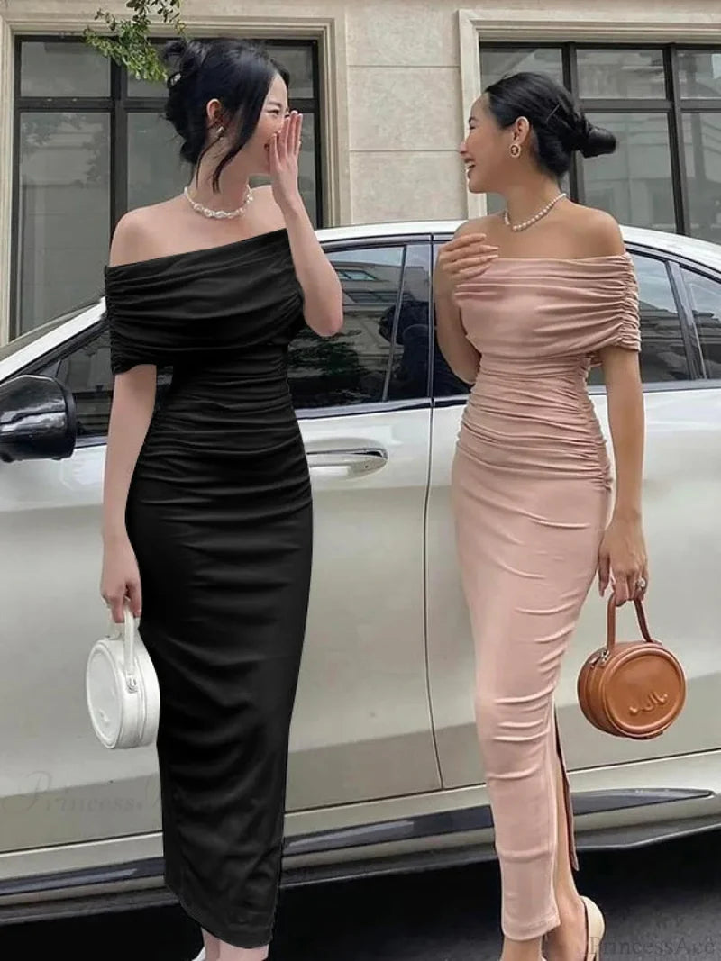 Pink Off Shoulder Bodycon Midi Dress S / Bodycon Dress