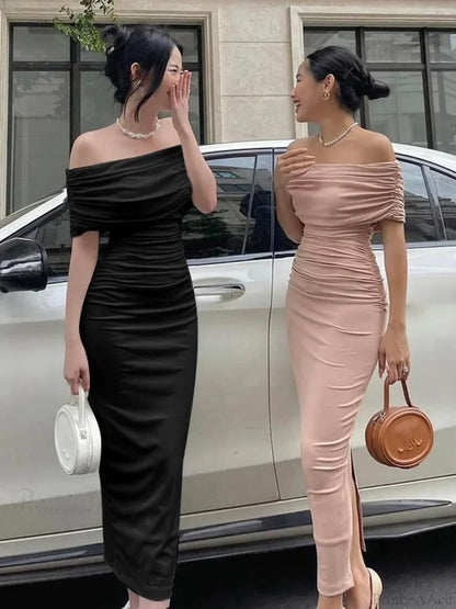 Pink Off Shoulder Bodycon Midi Dress S / Bodycon Dress