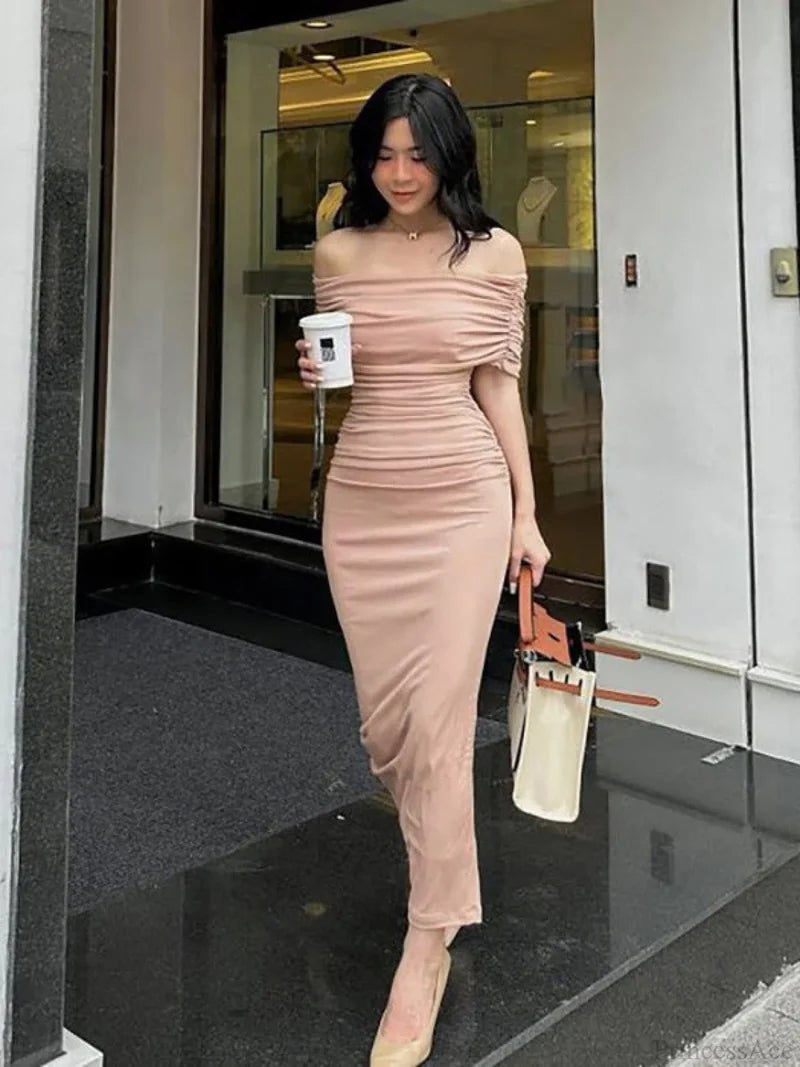 Pink Off Shoulder Bodycon Midi Dress S / Black Bodycon Dress
