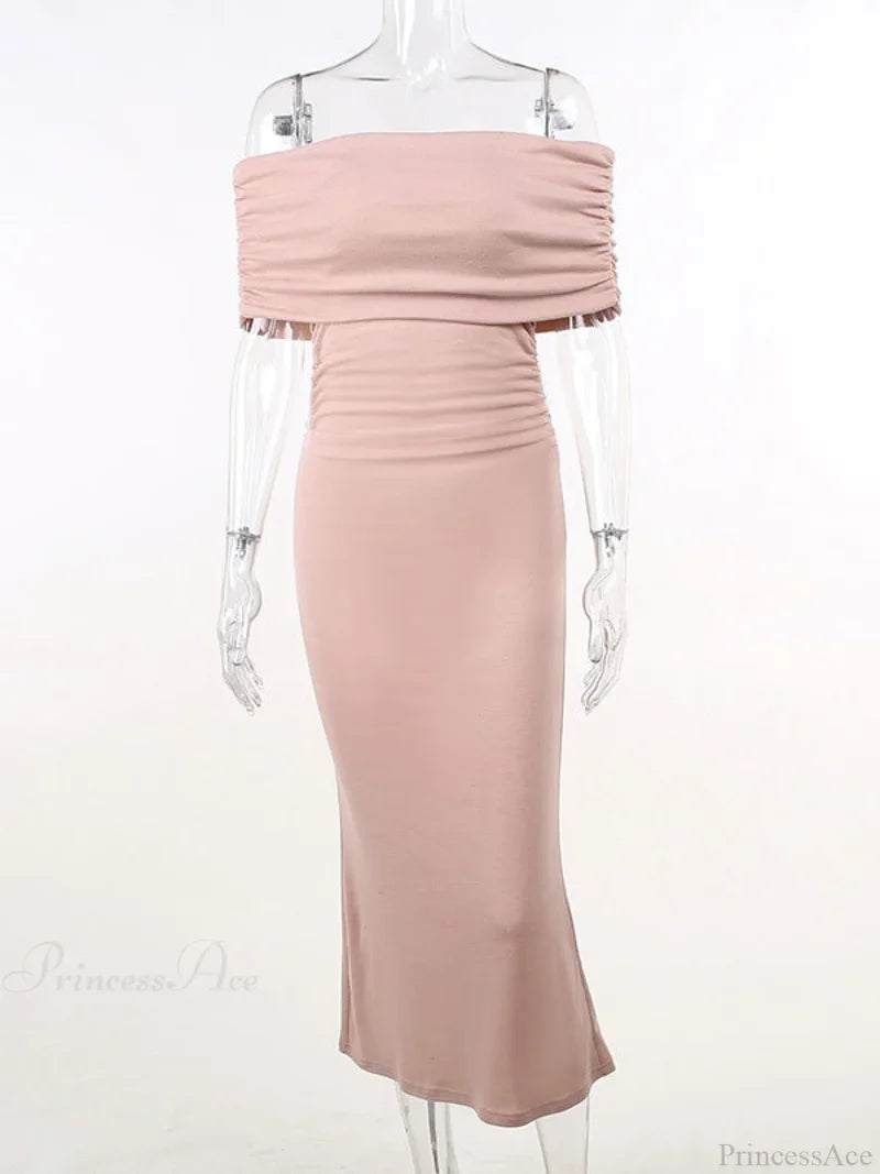 Pink Off Shoulder Bodycon Midi Dress M / Bodycon Dress