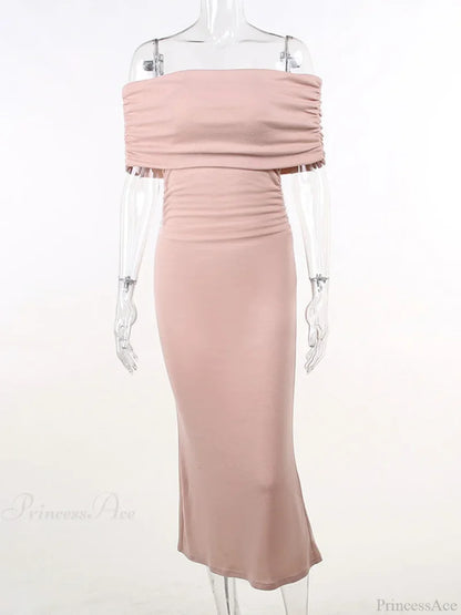Pink Off Shoulder Bodycon Midi Dress M / Bodycon Dress