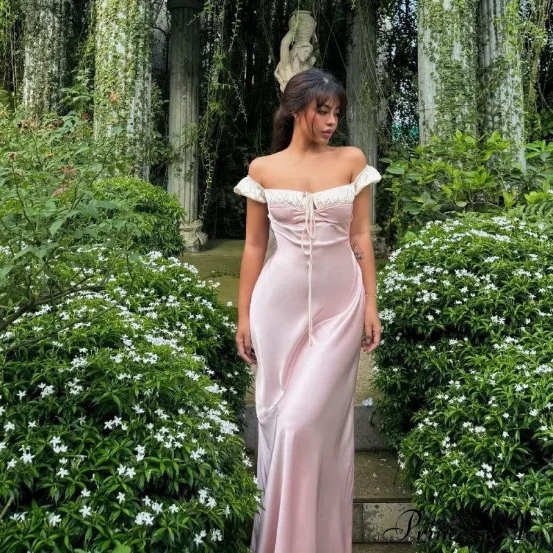 Pink Satin Ruched Charming Contrast Sleeve Dress