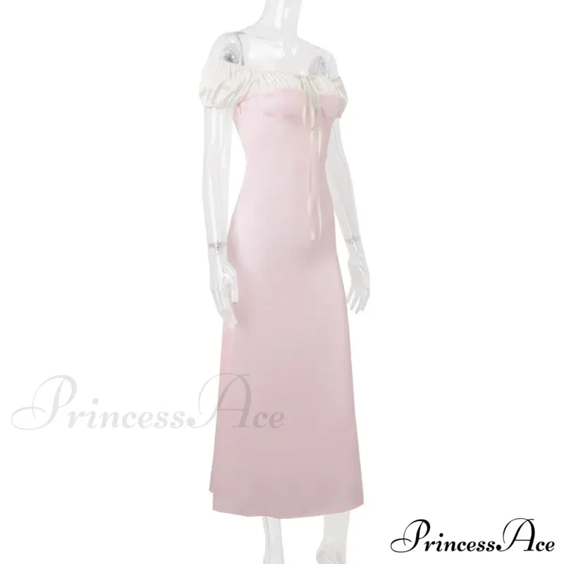 Pink Satin Ruched Charming Contrast Sleeve Dress