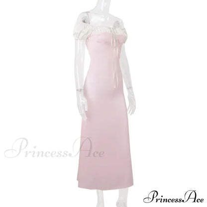 Pink Satin Ruched Charming Contrast Sleeve Dress