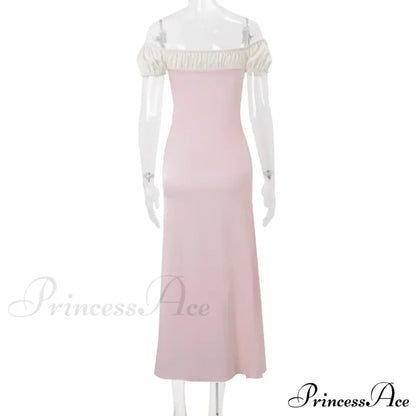 Pink Satin Ruched Charming Contrast Sleeve Dress