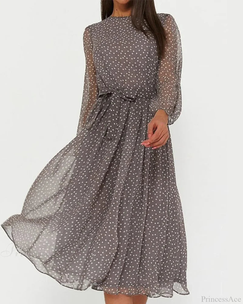 Elegant polka dot print dress Coffee 23BF casual dresses Clothes Dresses spring summer