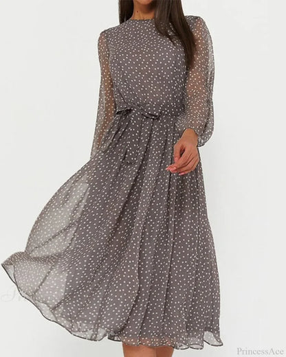 Elegant polka dot print dress Coffee 23BF casual dresses Clothes Dresses spring summer