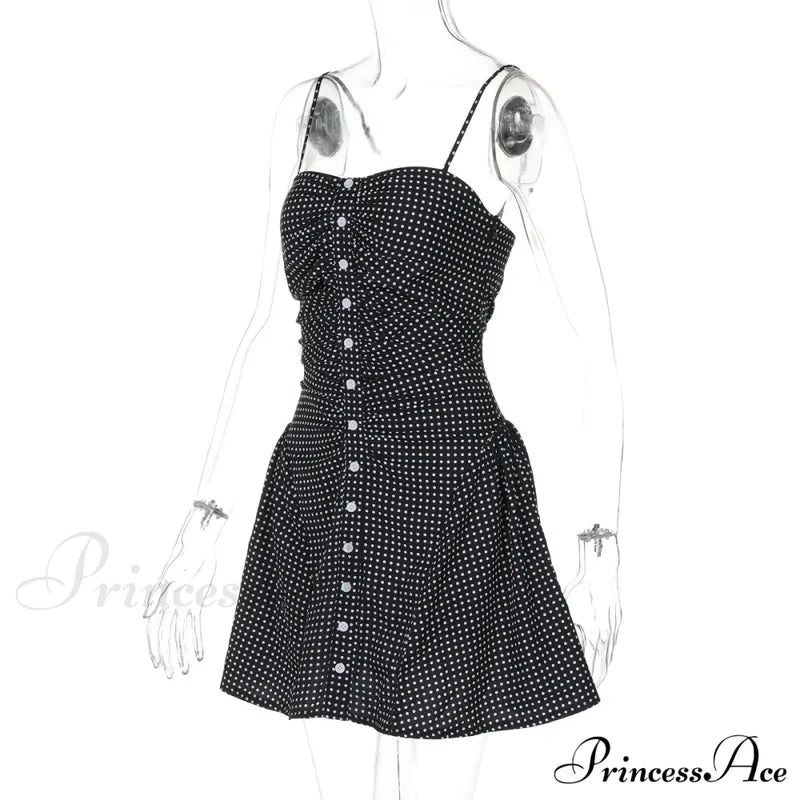 Polka Dot Print Open Graceful Back Spaghetti Strap Mini Dress