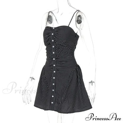 Polka Dot Print Open Graceful Back Spaghetti Strap Mini Dress