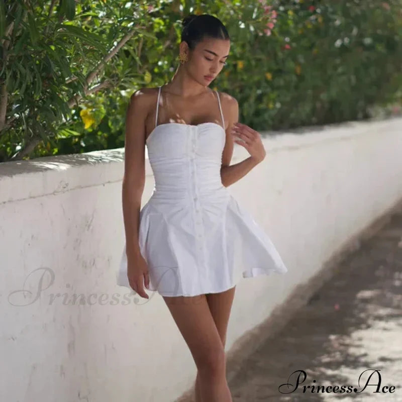 Polka Dot Print Open Graceful Back Spaghetti Strap Mini Dress